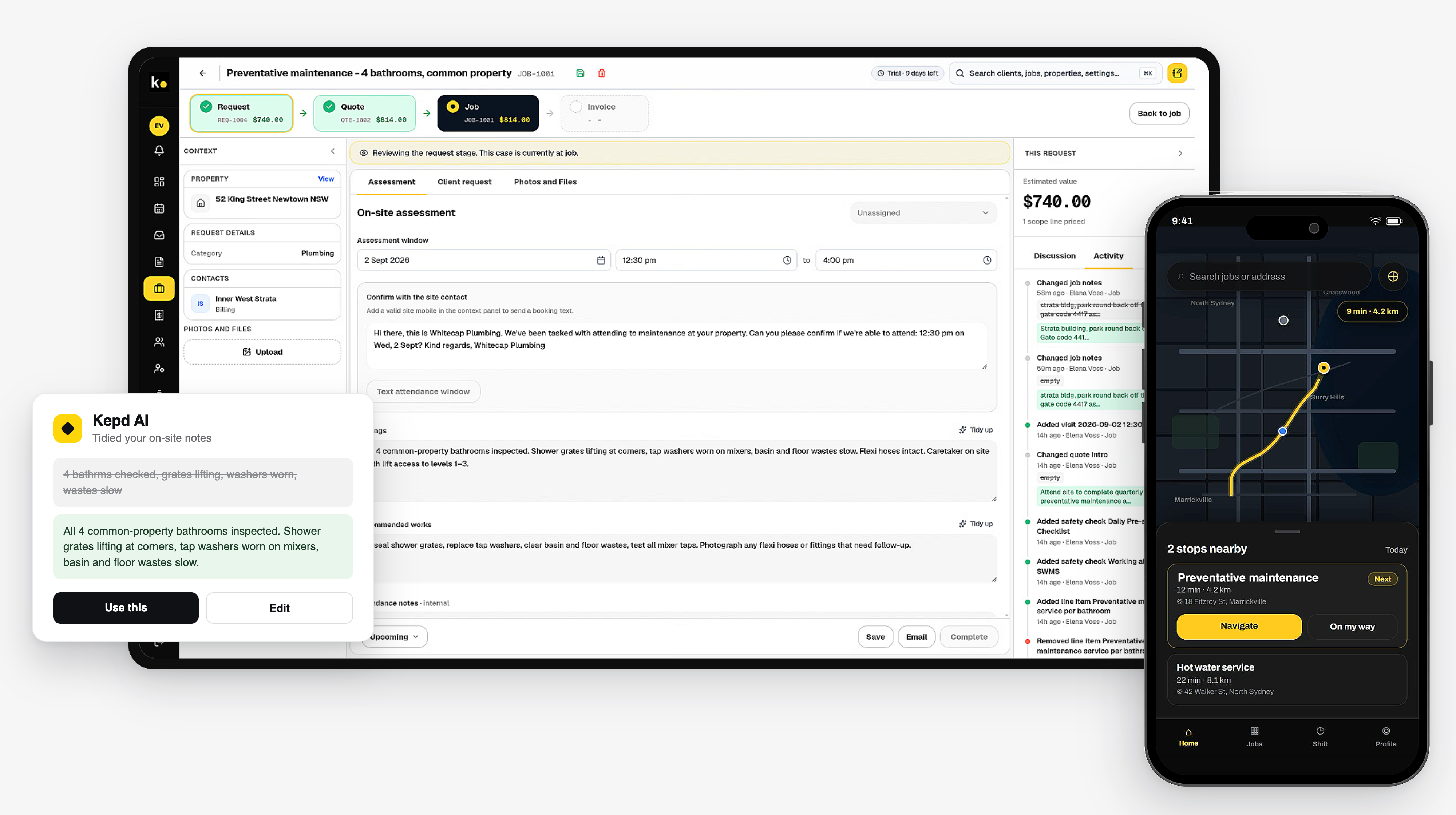 The Kepd job workspace, field app and Kepd AI